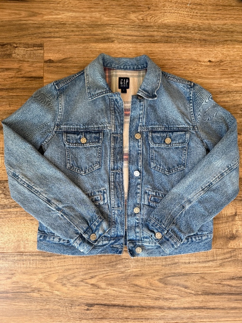 Like New - Gap Flannel Lined Vintage Icon Crop Jean Jacket
